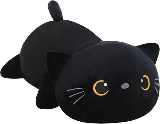 SQEQE Weighted Black Cat Plush, Weighted Black Cat Stuffed Animal, Cute Plushies Soft Pillow Toy Gift for Kids Adults 9.8 Inch, 0.8 Lbs