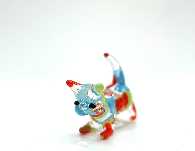 Cat Tiny Micro Figurines Blown Glass Art Animals Hand Painted Collectible Gift Decorate (Pastel)