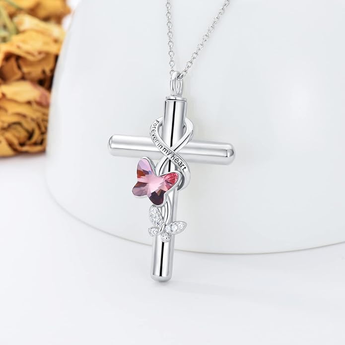 Cross Urn Necklace for Ashes 925 Sterling Silver Cremation Jewelry with Funnel Filler Kit Ashes Necklace for Human Women Girl Pets