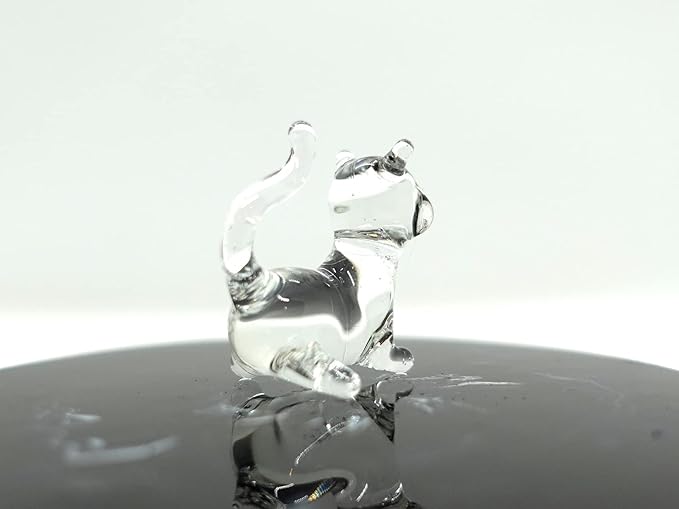 Cat Tiny Micro Figurines Blown Glass Art Animals Hand Painted Collectible Gift Decorate (Clear Sit)