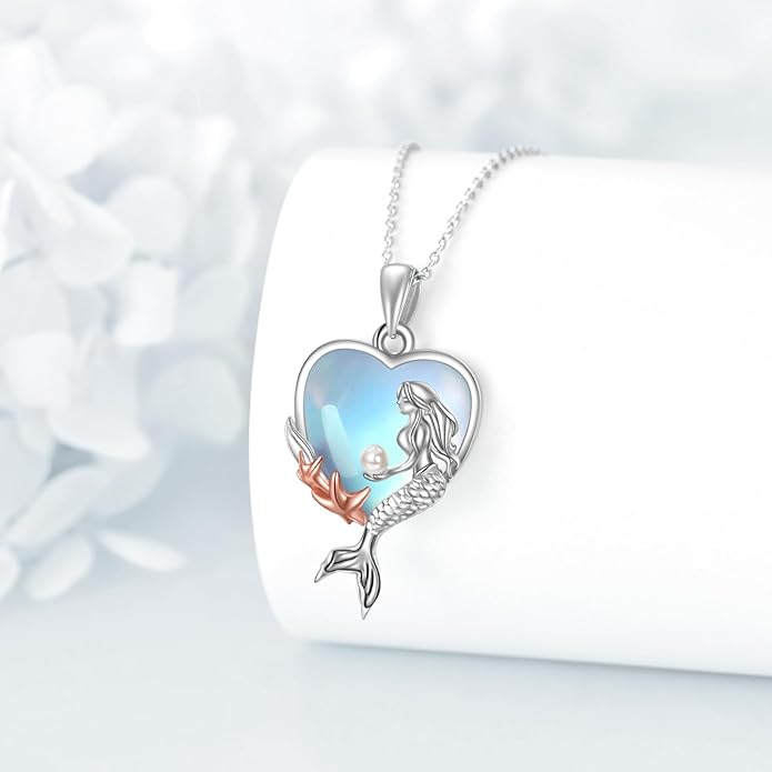 KQF Dragonfly/Butterlfy/Cat/Jellyfish/Bunny/Axolotl/Bee/Mermaid/Hummingbird/Elephant Necklace for Women Sterling Silver Moonstone Pendant Necklace Dragonfly Jewelry Gifts for Women