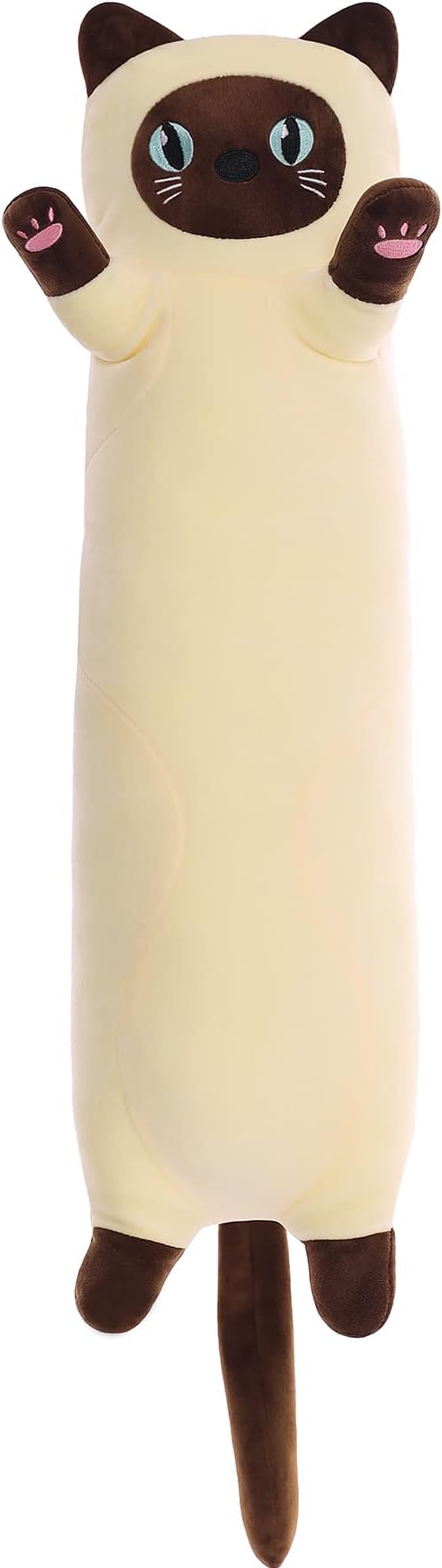 Cat Soft Plush Pillow Cute Cat Body Pillow, Long Stuffed Cat Plush Cat Stuffed Animal Toy Kitten Long Throw Pillow Gift for Kids Girlfriend(90CM,Beige)