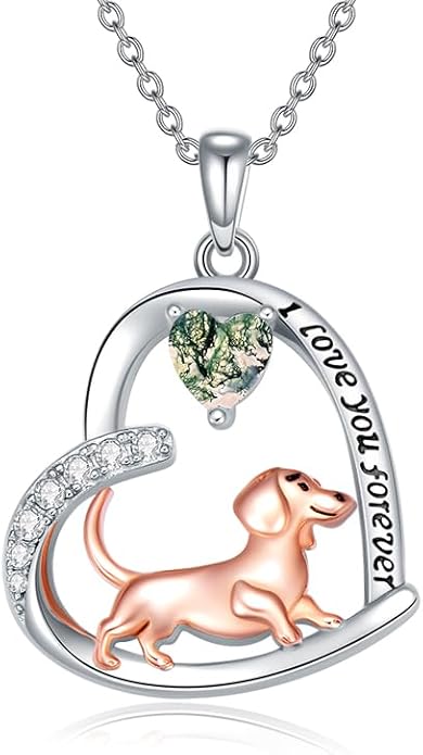 Dachshund Necklace 925 Sterling Silver Dachshund Birthstone Pendant Cute Animal Puppy Dog Dachshund Jewelry Gifts for Women Dachshund Lover