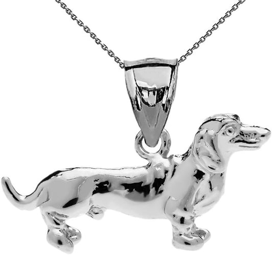 Solid Sterling Silver Dachshund Charm Pendant Necklace