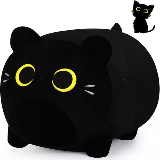 Cute Soft Plush Cat Plushie - 11.8'' Black Cat Stuffed Animal, Cat Plush Pillow for Kids, Girls & Boys