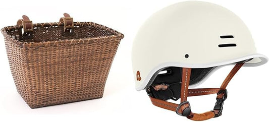 Retrospec Bicycles Cane Woven Rectangular Toto Basket with Authentic Leather Straps and Brass Buckles