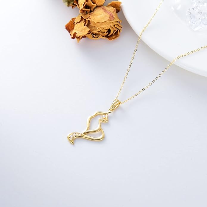 WSX 14K Real Gold Animal Necklace for Women, Bear/Cat/Rabbit/Elephant/Horse Pendant Charm Jewelry Gifts Mother Day Valentine Christmas