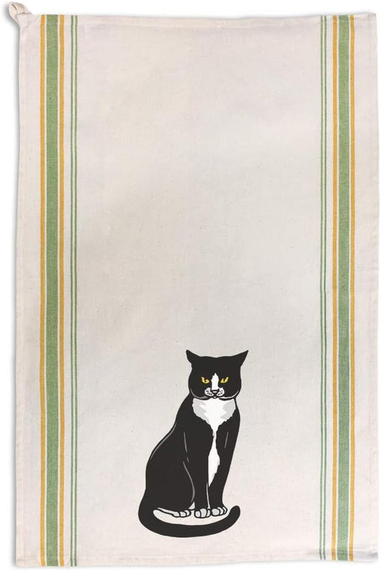 Custom Decor Kitchen Towels Tuxedo Cat C Pets Cats Cleaning Supplies Dish Towels Green Stripe Design Only