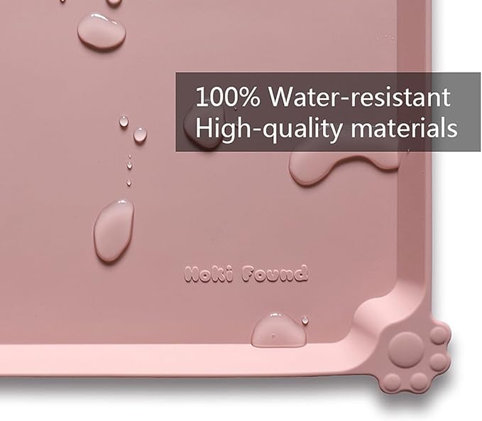Hoki Found Silicone Pet Food Tray - High-Lips Dog Cat Bowl Mats - Waterproof Dog Cat Food Mats - Neutral Pink