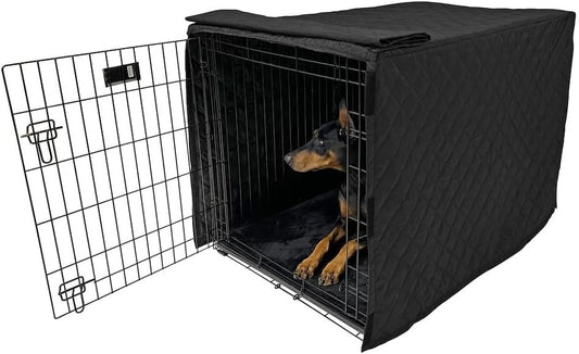 4Knines Quilted Dog Crate Cover – Heavy-Duty, Water-Resistant Fabric for Indoor/Outdoor Use – Durable Travel Cage Cover for Training, Weather Protection – Fits 42-Inch Crates – Black