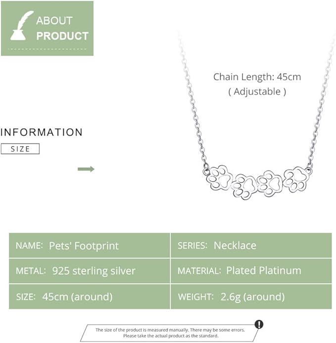 Cute Paw Necklace for Women Sterling Silver Puppy Dog Cat Kitten 4 Paw Print Pendant Choker Necklace Adjustable Chain 18" Pet Keepsake Minimalist Jewelry Box