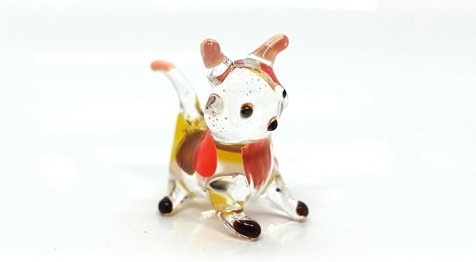 Cat Tiny Micro Figurines Blown Glass Art Animals Hand Painted Collectible Gift Decorate (Brown Calico)
