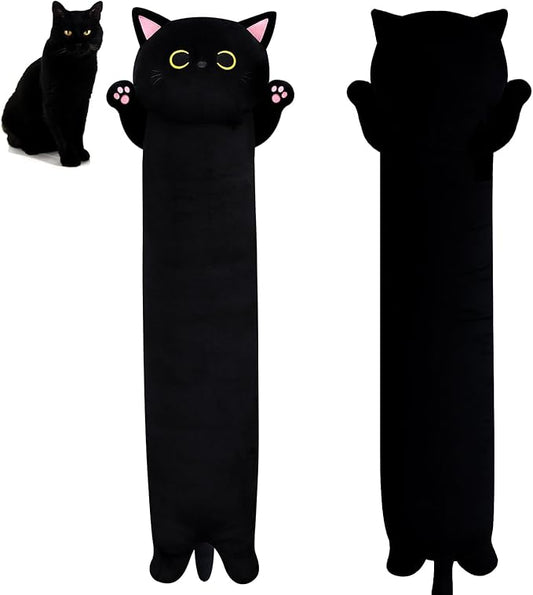 22.5" Long Cat Plush Pillow,Long Cat Stuffed Animal,Giant Hugging Pillow for Kids Adult,Black Kitten Plushie,Stuffed Kitted Plushie Doll Toys,Gift for Boys Girls Birthday Halloween Christmas