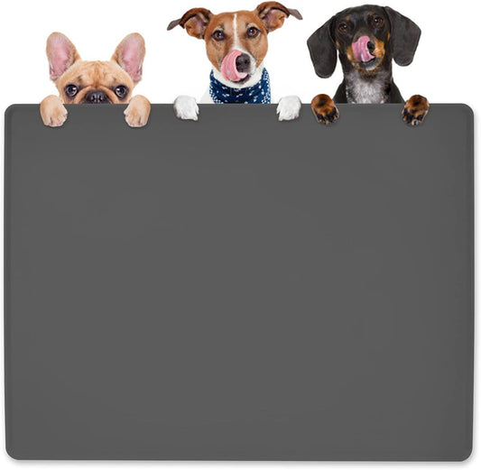 KVK Dog Water Mat 39.4×29.5in - Silicone Dog Mat for Food and Water Extra Large - Pet Food Mat for Floors Waterproof - Pet Feeding Mat Prevent Water Food Spills - Dark Grey