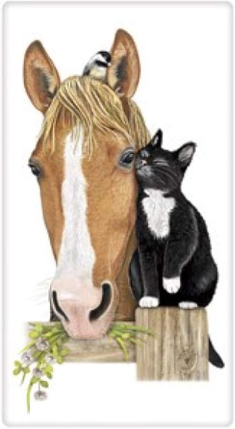 Mary Lake-Thompson BT333 Horse and Cat Bagged Flour Sack Towel 30 Inches Square
