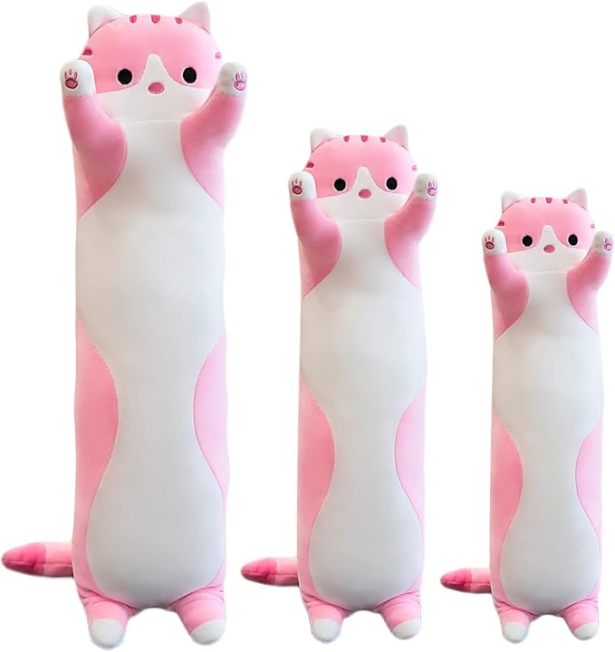 Giant Cat Pillow Plush Cartoon Kitty Sleeping Hugging Pillow, Cuddly Soft Long Kitten Body Pillow Doll Cat Cushion Toy for Kids Girlfriend (Pink, 90cm/35.4inch)