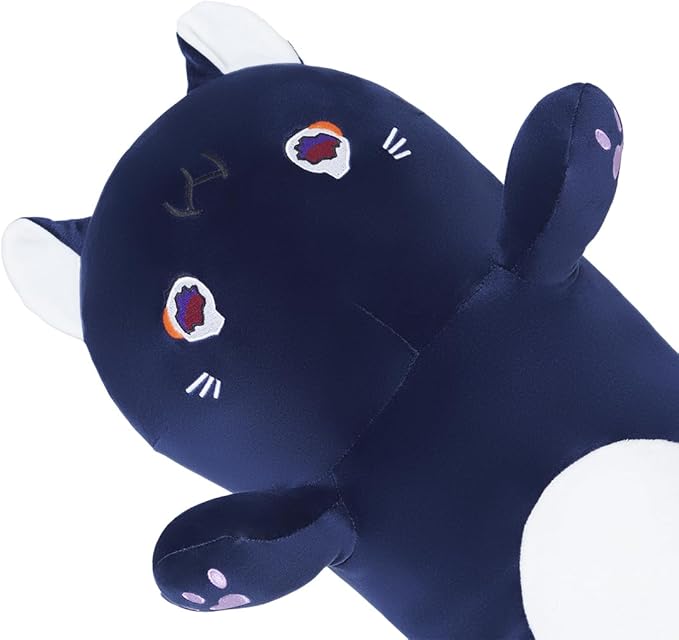 Long Cat Plush Body Pillow, Soft Cat Plush Toy Pillows for Kids, Stuffed Animals Cat Plushies Gifts for Girls Girlfriend(DevilCAT with Skull, 35.4in/90cm)