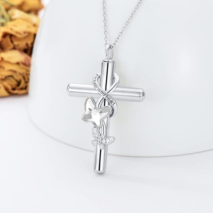 Cross Urn Necklace for Ashes 925 Sterling Silver Cremation Jewelry with Funnel Filler Kit Ashes Necklace for Human Women Girl Pets