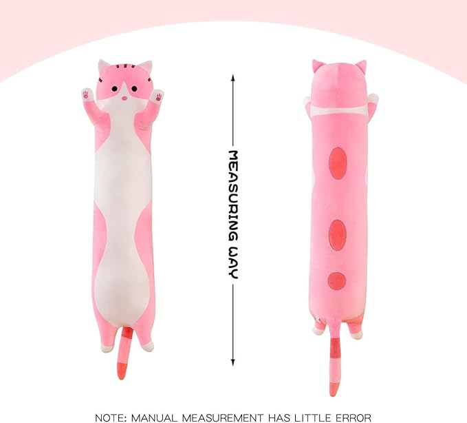 Long Cat Plush Soft Long Cat Stuffed Animals, Long Cat Pillow Kitten Stuffed Animal Cotton Gift for Kids Girlfriend(130CM, Pink)
