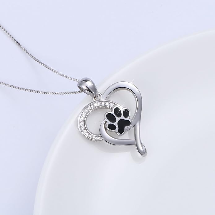 Ladytree S925 Sterling Silver Puppy Dog Cat Pet Paw Print Pendant Necklace 18 inches