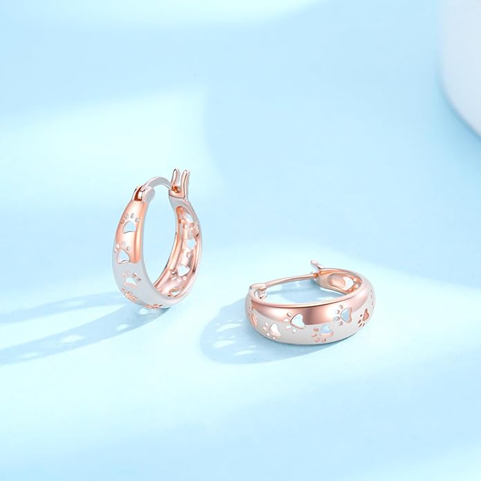 Paw Earrings 925 Sterling Silver Paw Hoop Earrings Cat Dog Jewelry Gifts for Women