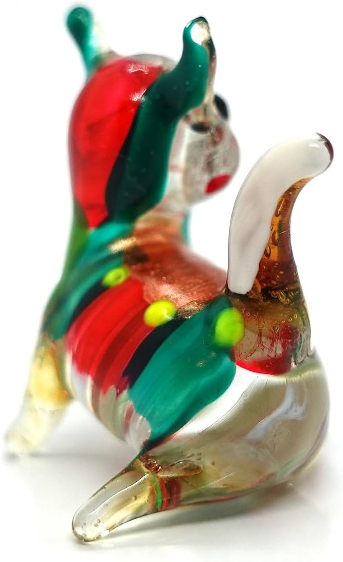 Cat Tiny Figurines Blown Glass Art Animals Hand Painted Collectible Gift Decorate (Red Green)