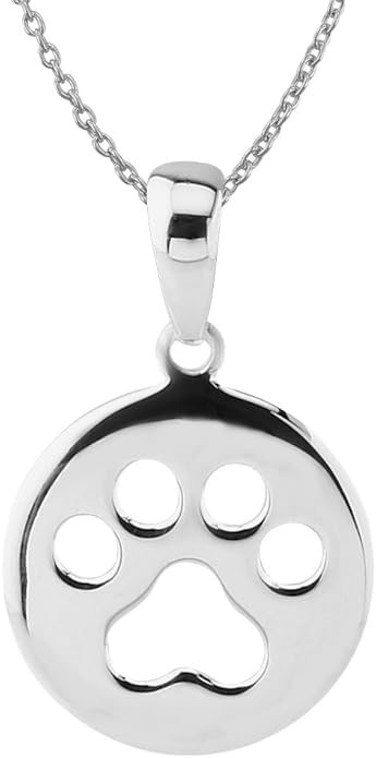 Hawaiian Silver Jewelry Dog Paw Print Pendant Necklace – 18-inch Sterling Silver Paw Print Necklace – 925 Sterling Silver
