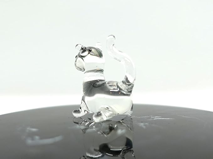 Cat Tiny Micro Figurines Blown Glass Art Animals Hand Painted Collectible Gift Decorate (Clear Sit)