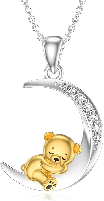 Diamond Black Cat/Red Panda/Sloth/Deer/Unicorn Necklace for Women 925 Sterling Silver Sleeping Animal and Moon Pendant with Lab Grown Diamonds Jewelry Gifts