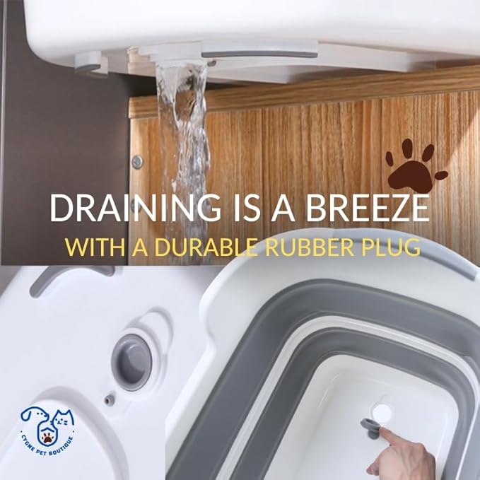 CYGNE Dog Bath Tub with Water Drain Plug, Collapsible Bathtub for Dog Washing and Grooming, Portable Foldable Space Saving Design for Pet Puppy Small Dogs Cats, BPA Free, Gray