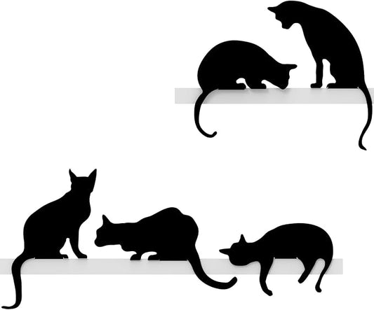 Cat Figurine for Home Decorations and Living Room Decorations - Funny Cat Stuff for Cat Lovers - Metal Cat Decorations, Cat Statue for Shelf Decor - Cat's Meow Cats Figurines Set of 5, Black Cat Decor