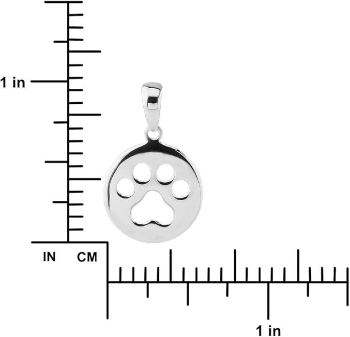 Hawaiian Silver Jewelry Dog Paw Print Pendant Necklace – 18-inch Sterling Silver Paw Print Necklace – 925 Sterling Silver