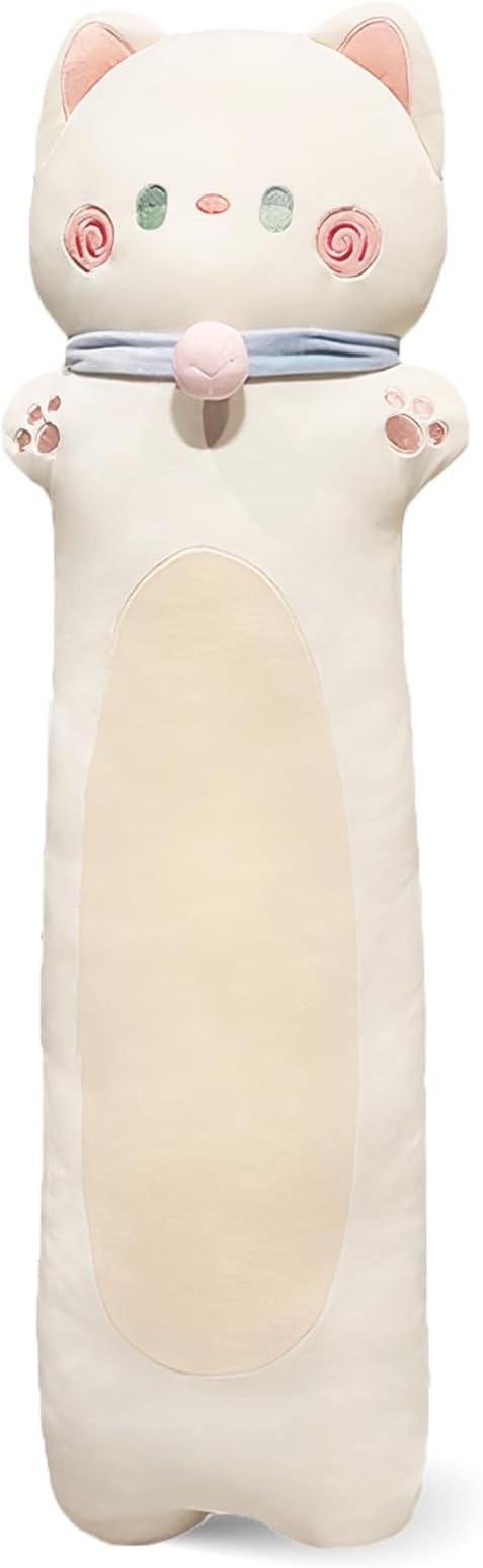 Long Cat Plush Pillow, 43.3inches Cute White Cat Plushie Stuffed Animals Body Pillow, Kawaii Kitten Soft Plushie Doll Toy Birthday Gift for Kids Girlfriend