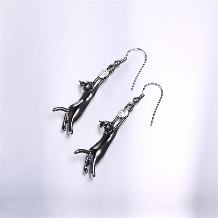 U7 Cute Cat Ear Pendant Platinum/18K Gold Plated Drop Earrings With Rhinestone