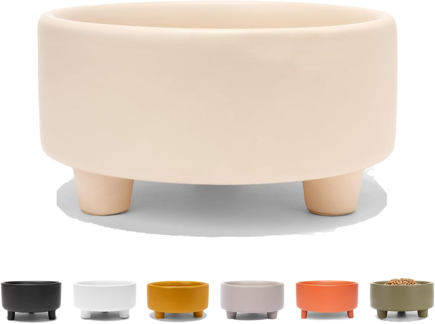 Waggo Uplift Ceramic Dog Bowl for Small Medium and Large Breeds - Heavyweight and Durable Pet Food and Water Dish Crock, Dishwasher Safe, Modern, Elevated Feeder (Buttercream, Small)