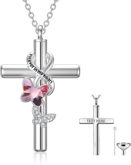 Cross Urn Necklace for Ashes 925 Sterling Silver Cremation Jewelry with Funnel Filler Kit Ashes Necklace for Human Women Girl Pets