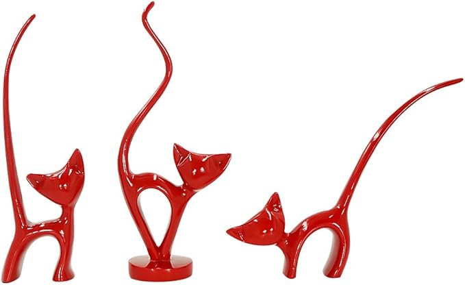 DreamsEden Resin Cat Figurines - Small Animal Statues Shelf Home Decor Accents Art Ornament, Set of 3 (Red)
