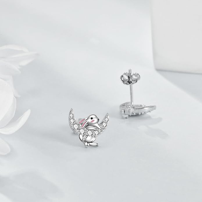 Sterling Silver Cat / Cow / Pig / Bunny / Squirrel / Giraffe / Highland Cow / Lion / Chicken / Ladybug / Star / Moon Stud Earrings for Women Cute Animal Post Earrings Hypoallergenic Animal Jewelry Gift for Teens Girls