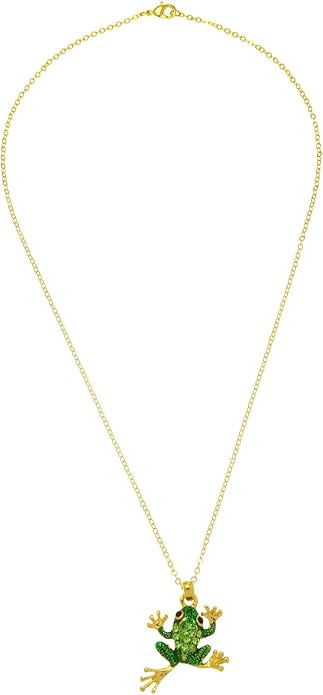 PammyJ Green Crystal Frog Charm Goldtone Necklace, 18"