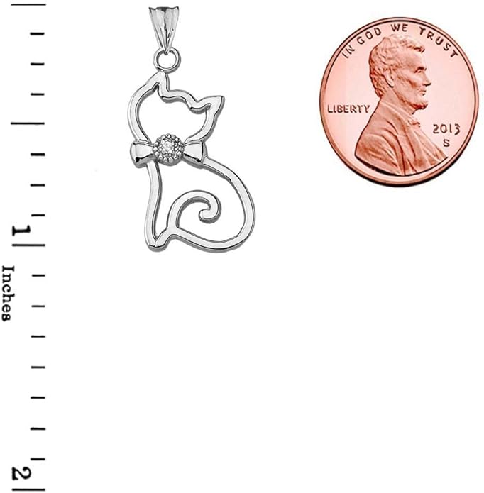 Claddagh Gold Unique Sterling Silver Diamond Openwork Cat Charm Pendant