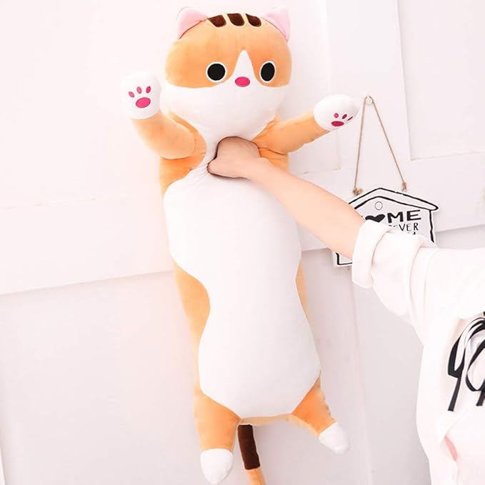 Long Cat Plush Pillow - Cute Kitten Stuffed Animal Body Hugging Toy for Kids, 19.68 Inch (Brown)