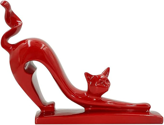 DreamsEden Modern Home Decor Cat Statue - Resin Art Animal Figurine Accent Ornaments for Living Room Bedroom Shelf (Red)