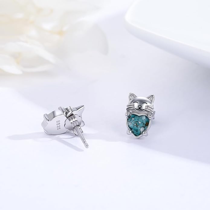 925 Sterling Silver Cat Earrings Cute Animal Kitten Stud Earrings cat Jewelry Gifts for Women Girls Hypoallergenic Earrings for Sensitive Ears