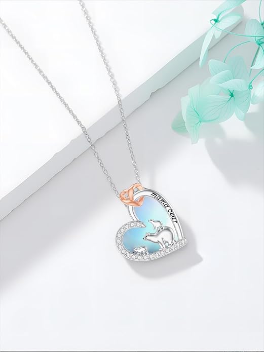 Mothers Day Gift for Mom 925 Sterling Silver Mama Bear/Dinosaur/Cat/Bird/Chicken Necklace with 1 2 3 4 5 Cubs Jewelry for Women Wife Grandma