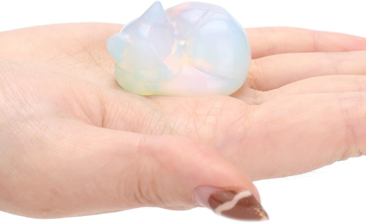 Top Plaza 1.6" Opalite Cat Crystal Statue Cute Sleeping Cat Figurine Polished Carved Gemstones Sculpture Home Office Desk Decor Balancing Meditation Crystal Gifts for Women Cats Lover