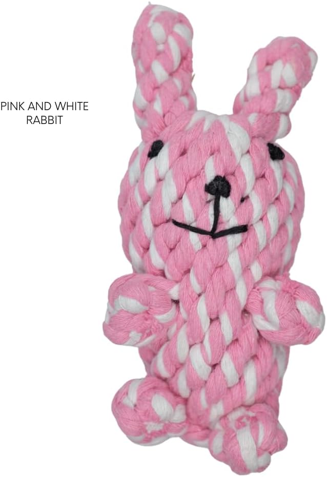 HILLBERRY Dog Rope Chew Toy Cotton Pink and Blue Rabbits and Carrot Bundle Set for Teething Puppy, Small, Miniature and Toy Breed Cute Pet Play Essentials