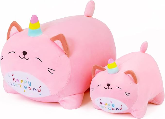 Kawaii Birthday Unicorn Plush, Soft Happy Birthday Unicorn Plush Pillow Toy for Kids (15.7inch)