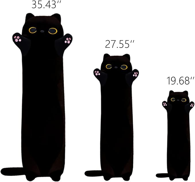 Long Black Cat Plush Body Pillow,27.55'' Kawaii Black Cat Plush Kitten Plush Sleeping Pillow Soft Cat Stuffed Animal Sofa Pillow Toys Gift for Kids Girlfriend