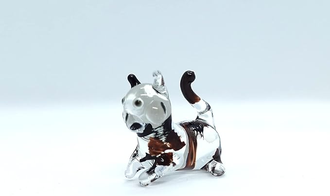 Cat Tiny Micro Figurines Blown Glass Art Animals Hand Painted Collectible Gift Decorate (Calico Cat)