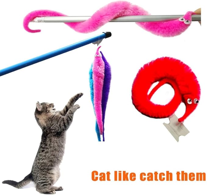 24 Pieces Fuzzy Worm Toys, String Worm Pets Fuzzy Worms On String Bulk Trick Toy Party Favors for Kid Cat (6 Colors)